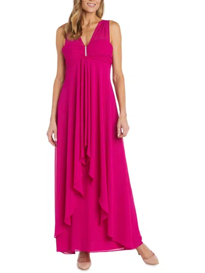 R & M Richards Womens Gathered Sleeveless Evening Dress In Pink