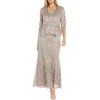 R & M Richards Plus Size Metallic Lace Jacket And Dress In White