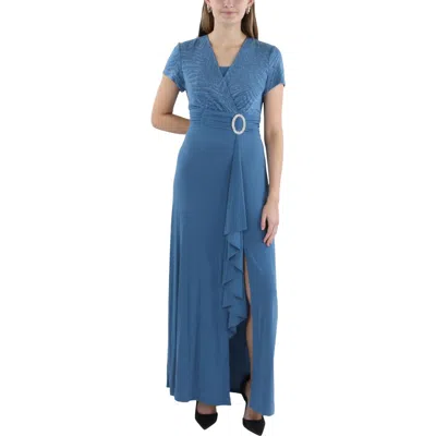 R & M Richards Womens Glitter Polyester Evening Dress In Blue