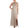 R & M Richards Womens Halter Metallic Evening Dress In Neutral