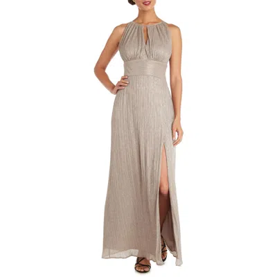 R & M Richards Womens Halter Metallic Evening Dress In Neutral
