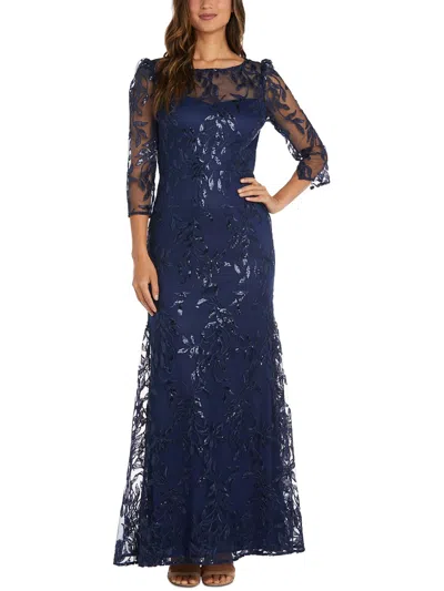 R & M Richards Womens Illusion Long Evening Dress In Blue