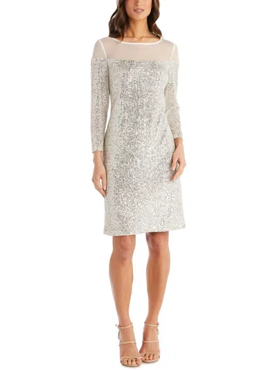 R & M Richards Womens Illusion Sequined Sheath Dress In White
