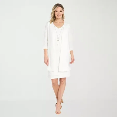 R & M Richards Womens Jacket Dress With Removable Necklace In White