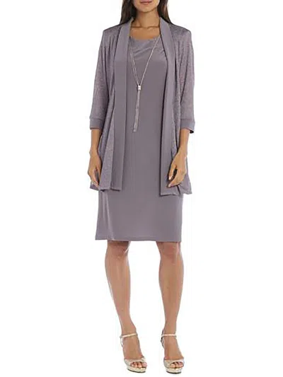 R & M Richards Womens Knit Metallic Topper Jacket In Silver