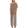 R & M Richards One-shoulder Metallic Jumpsuit In Brown