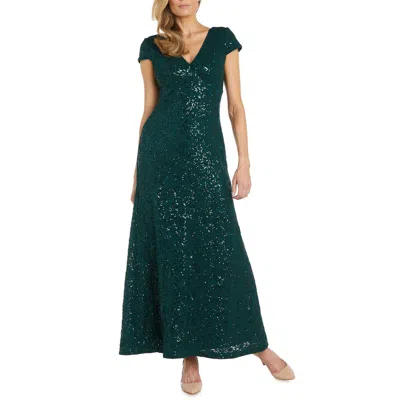 R & M Richards Womens Lace Full Length Evening Dress In Green