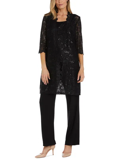 R & M Richards 3-pc. Sequined Lace Pantsuit & Jacket In Black