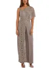 R & M Richards One-shoulder Lace Jumpsuit In Brown