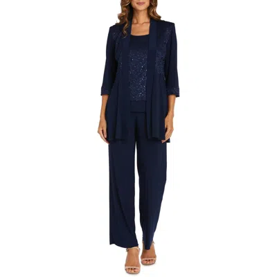 R & M Richards Womens Lace Sequined Pant Suit In Black