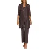 R & M Richards Womens Lace Sequined Pant Suit In Red