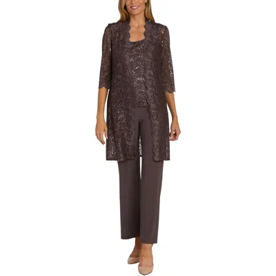 R & M Richards Womens Lace Sequined Pant Suit In Red