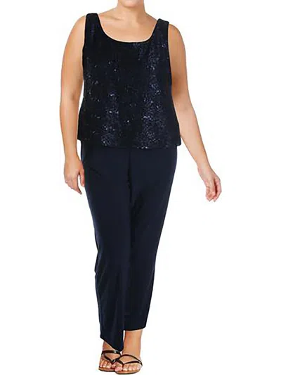 R & M Richards Womens Lace Sequined Tank Top In Blue