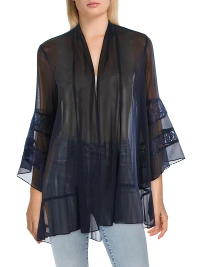 R & M Richards Womens Lace Trim Sheer Kimono In Blue