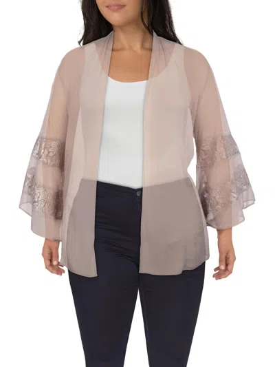 R & M Richards Womens Lace Trim Sheer Kimono In White