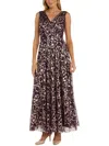 R & M Richards Womens Maxi Pleated Evening Dress In Multi