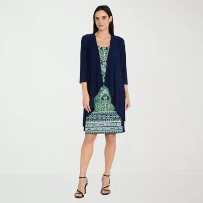 R & M Richards Womens Medallion Jacket Dress In Blue