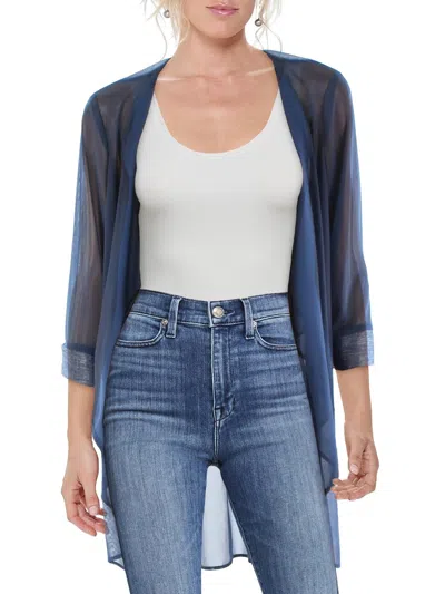 R & M Richards Womens Mesh Contrast Trim Duster Blazer In Multi