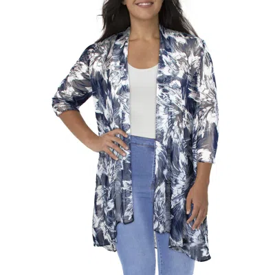 R & M Richards Womens Mesh Printed Duster Blazer In Blue