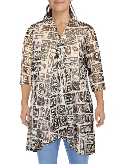 R & M Richards Womens Mesh Printed Duster Blazer In Grey