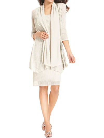 R & M Richards Womens Metallic Crinkled Dress With Jacket In White
