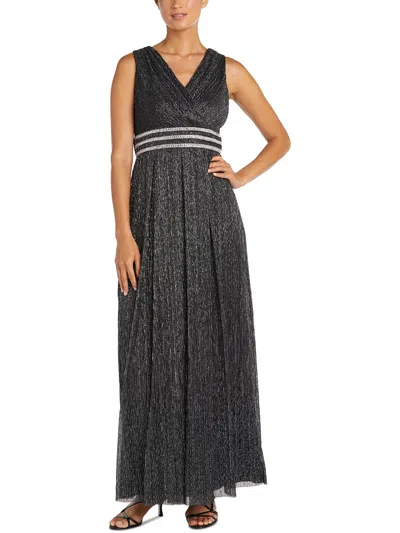 R & M Richards Womens Metallic Embellished Evening Dress In Black