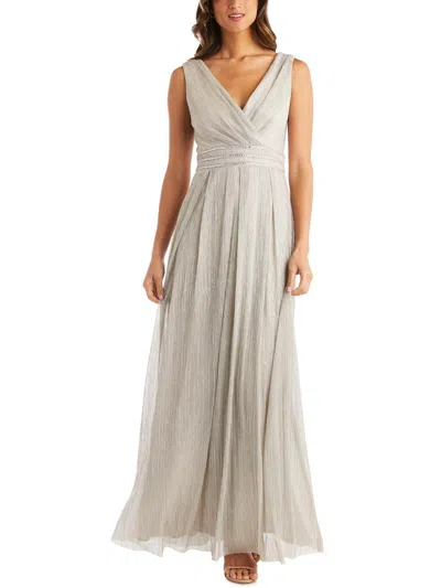 R & M Richards Womens Metallic Embellished Evening Dress In White