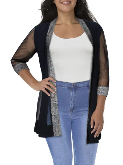 R & M Richards Womens Metallic Polyester Duster Blazer In Blue