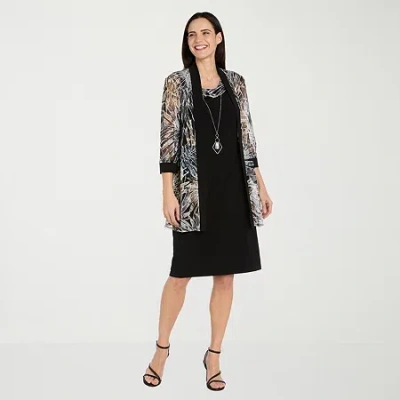 R & M Richards Womens Petite Jacket Dress In Black
