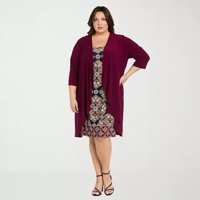 R & M Richards Womens Plus Jacket Dress In Burgundy