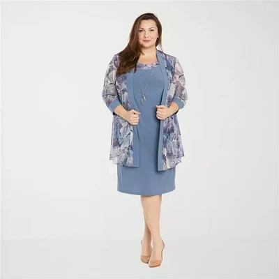 R & M Richards Womens Plus Leaf Jacket Dress In Gray