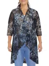 R & M Richards Womens Printed Cardigan Open-front Blazer In Blue