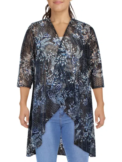 R & M Richards Womens Printed Cardigan Open-front Blazer In Blue