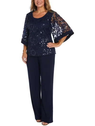 R & M Richards Womens Sequined 2pc Pant Outfit In Blue