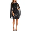 R & M Richards Womens Sequined Draped Cocktail And Party Dress In Black