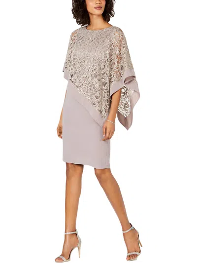 R & M Richards Womens Sequined Lace Party Dress In Beige