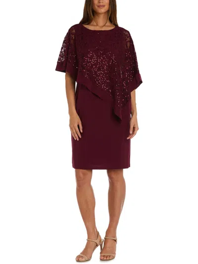 R & M Richards Womens Sequined Lace Party Dress In Burgundy