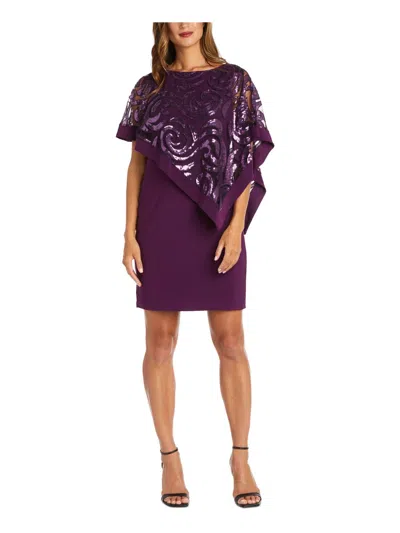 R & M Richards Womens Sequined Lace Shift Dress In Purple