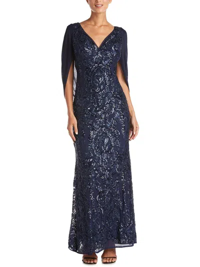 R & M Richards Womens Sequined Long Evening Dress In Blue