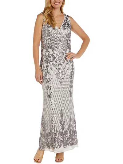R & M Richards Womens Sequined Long Evening Dress In Multi
