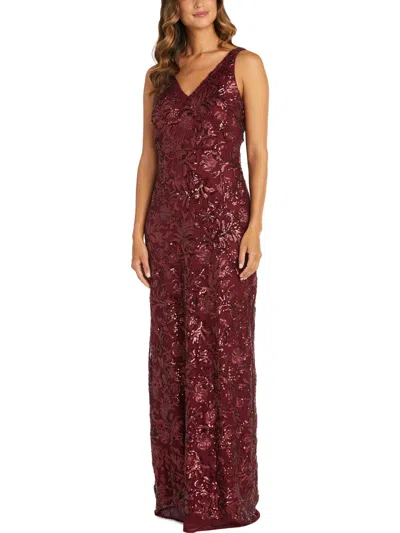 R & M Richards Womens Sequined Long Evening Dress In Red