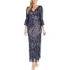 R & M Richards Womens Sequined Mesh Evening Dress In Blue