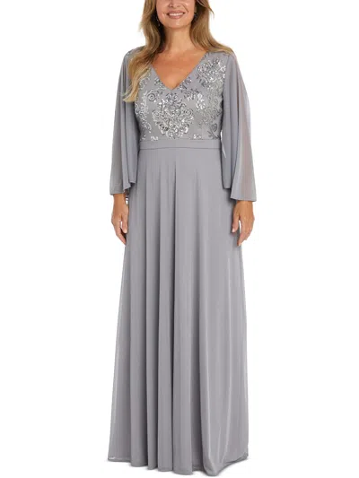 R & M Richards Womens Sequined Polyester Evening Dress In Grey