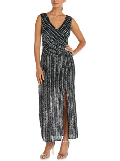 R & M Richards Womens Sequined Sleeveless Evening Dress In Blue