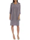 R & M Richards Womens Special Occasion Metallic Dress With Jacket In Silver