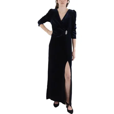 R & M Richards Womens Velvet Side-ruched Sheath Dress