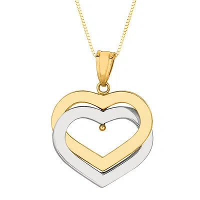 Pre-owned R C I 14k Two Tone Gold Double Heart Charm Pendant With 18" Chain - Valentines Gift In No Stone