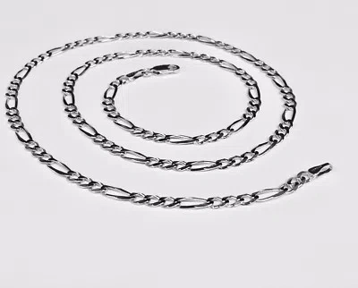 Pre-owned R C I 14k White Gold 20" Mens Solid Figaro Curb Link Chain/necklace 3.8 Mm 10 Grams In No Stone