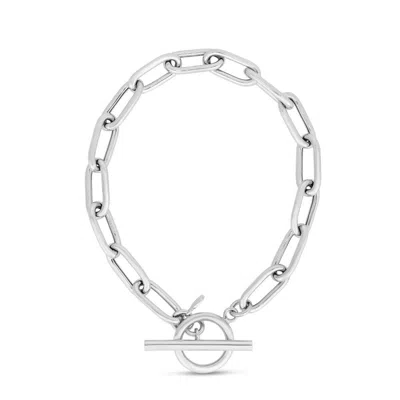 Pre-owned R C I Sterling Silver Italian Paperclip Toggle Link Chain Bracelet 7.5" 7 Grams 5.85mm In No Stone