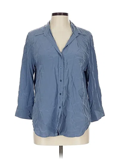 Pre-owned R | Label 3/4 Sleeve Silk Top Blue Open Neckline Tops